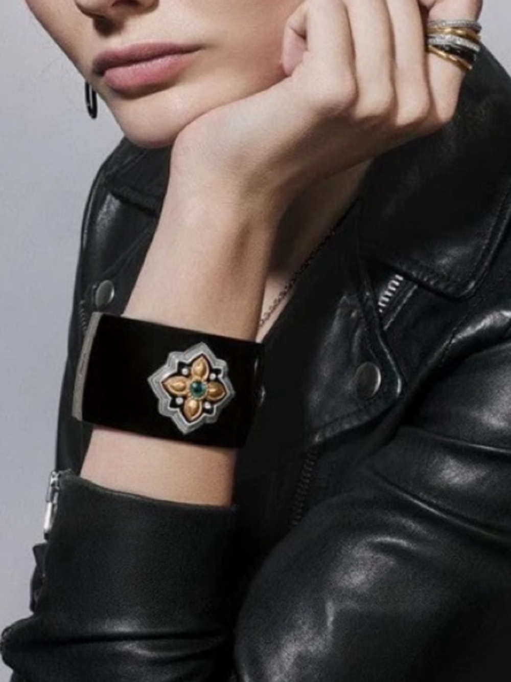 Brighton MONARCH JOY Black Two Tone Hinged Bangle Bracelet Wide MSRP $148 NWT